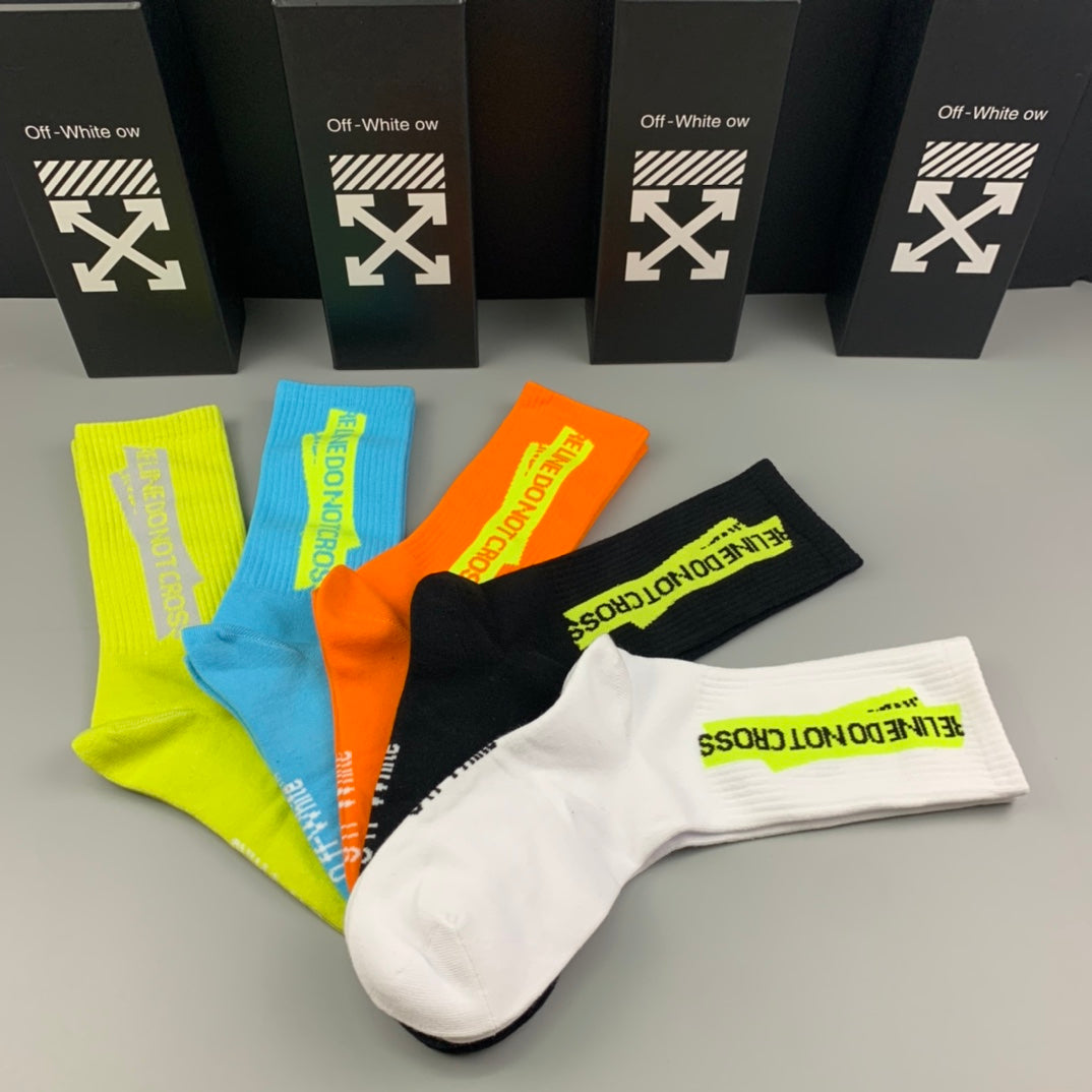 Off-White Neon Multicolour Long Side Wordmarks Crew Socks, image 1