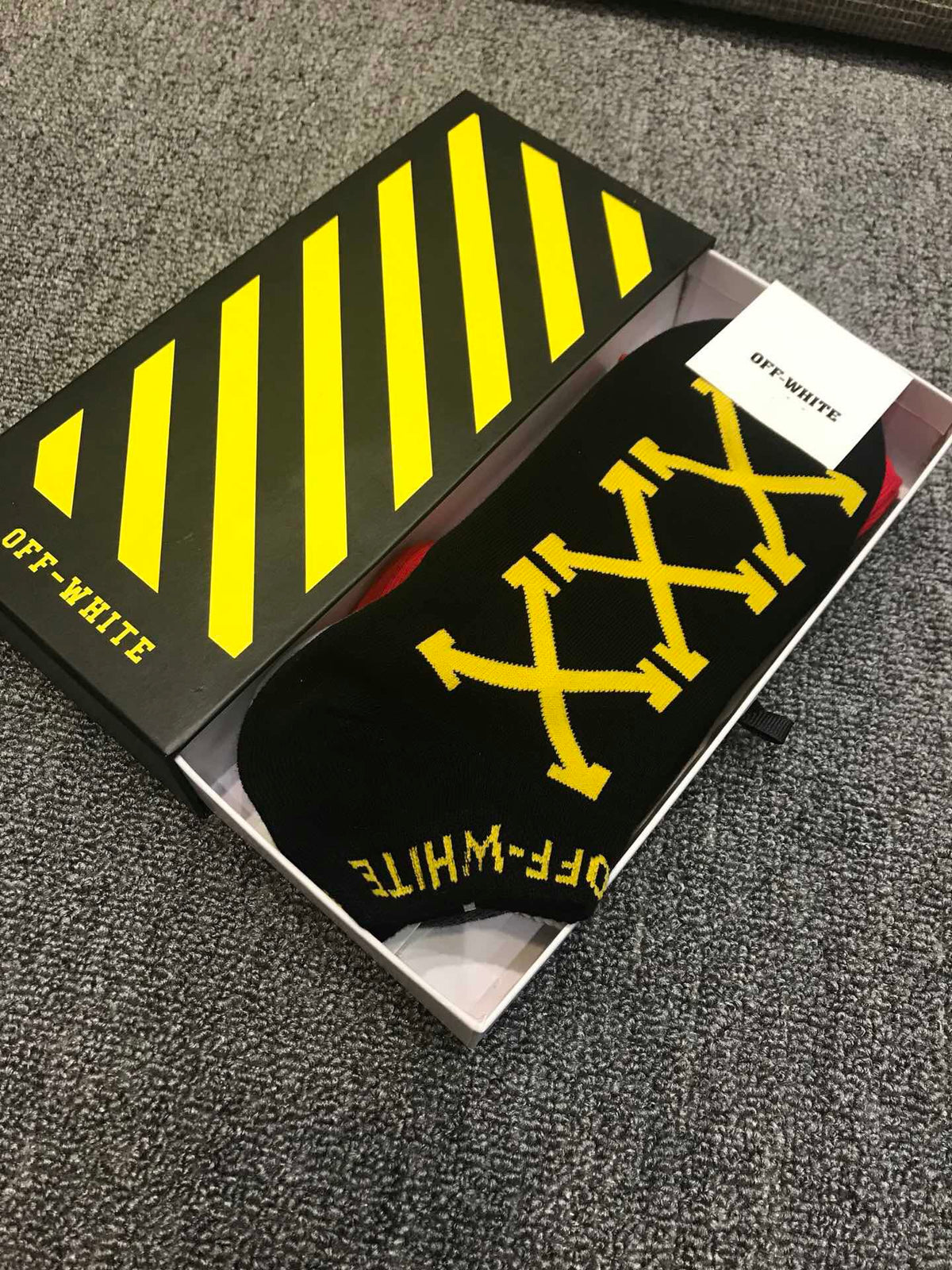 Off-White Red Black White Bold Diagonal Stripes Ankle Socks, image 9