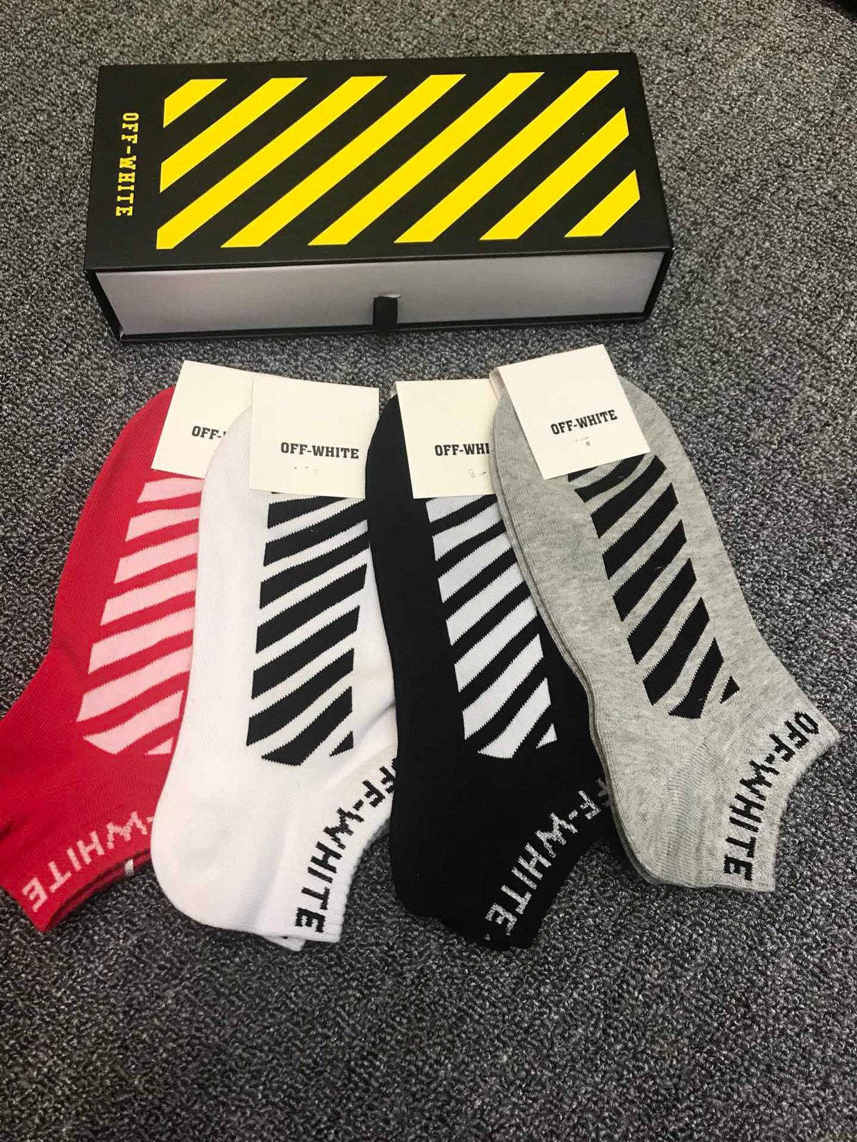 Off-White Red Black White Bold Diagonal Stripes Ankle Socks, image 3