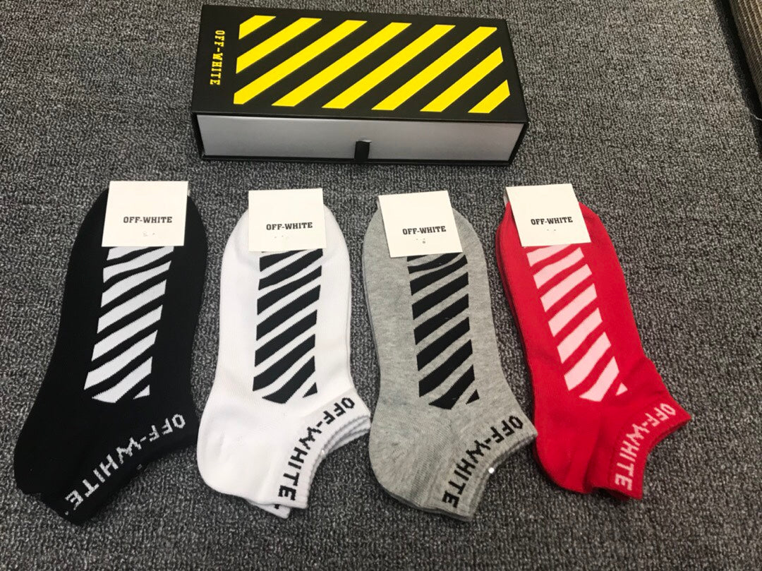 Off-White Red Black White Bold Diagonal Stripes Ankle Socks, image 2