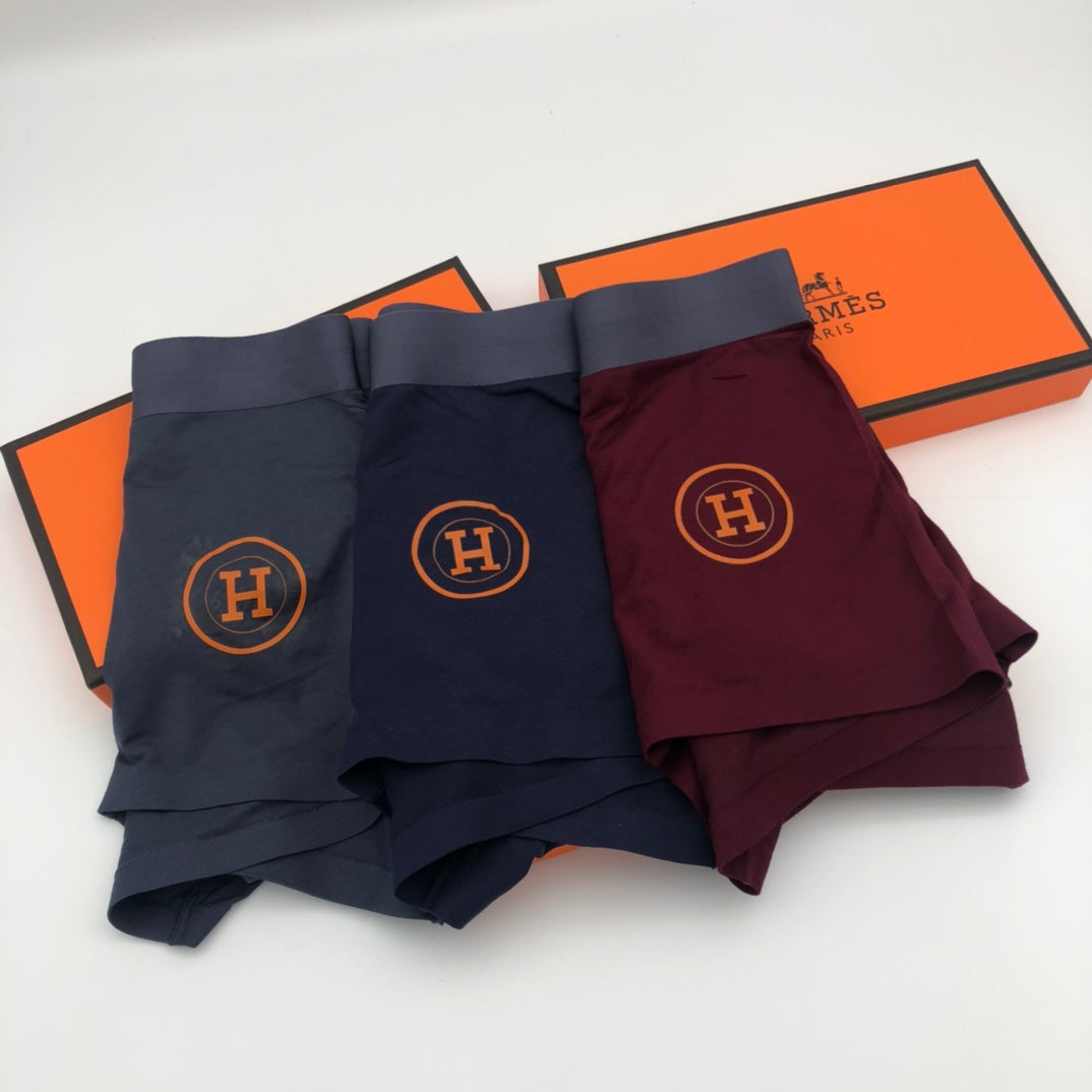 Hermès Burgundy Grey Navy Round H Boxer Briefs, image 6
