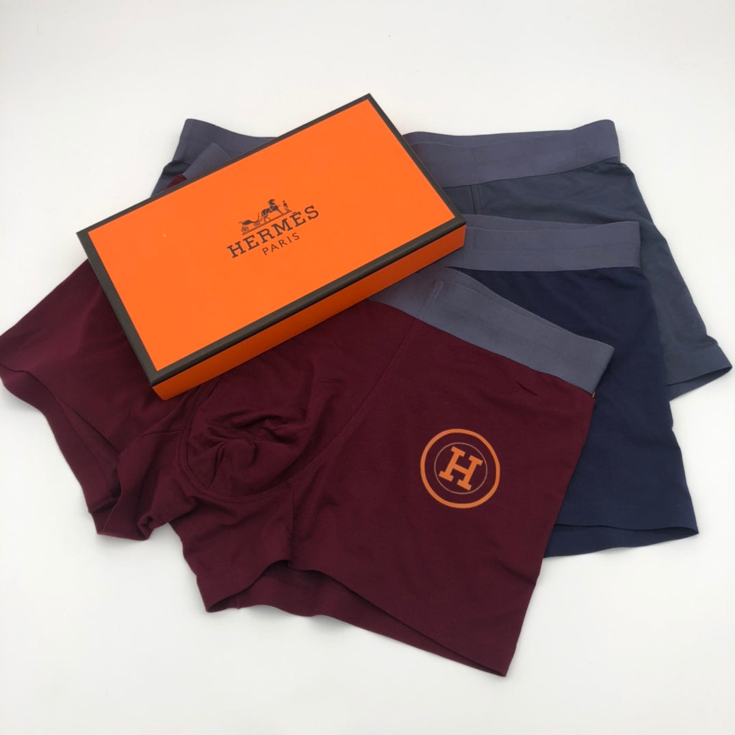 Hermès Burgundy Grey Navy Round H Boxer Briefs, image 3