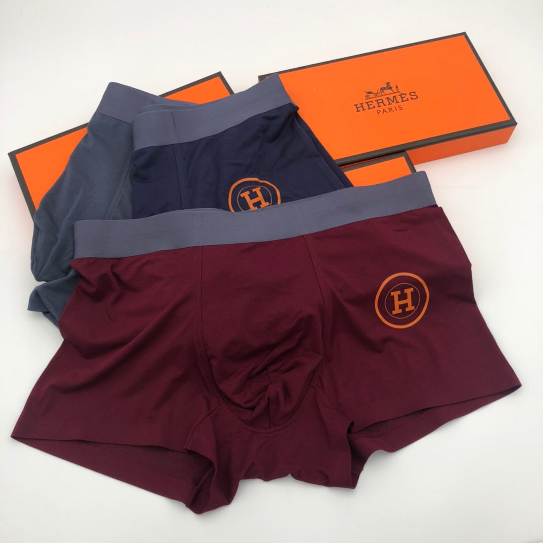 Hermès Burgundy Grey Navy Round H Boxer Briefs, image 5
