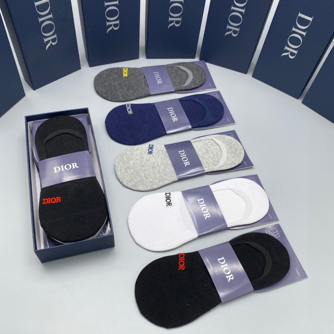 Dior Black White Grey Broad Toe Bands No-Show Socks, image 1