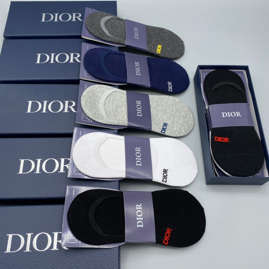 Dior Black White Grey Broad Toe Bands No-Show Socks, image 6