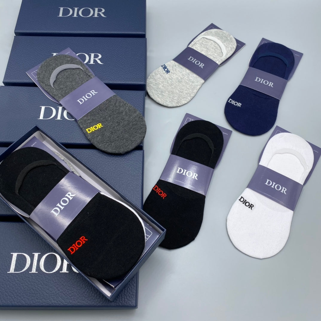 Dior Black White Grey Broad Toe Bands No-Show Socks, image 5