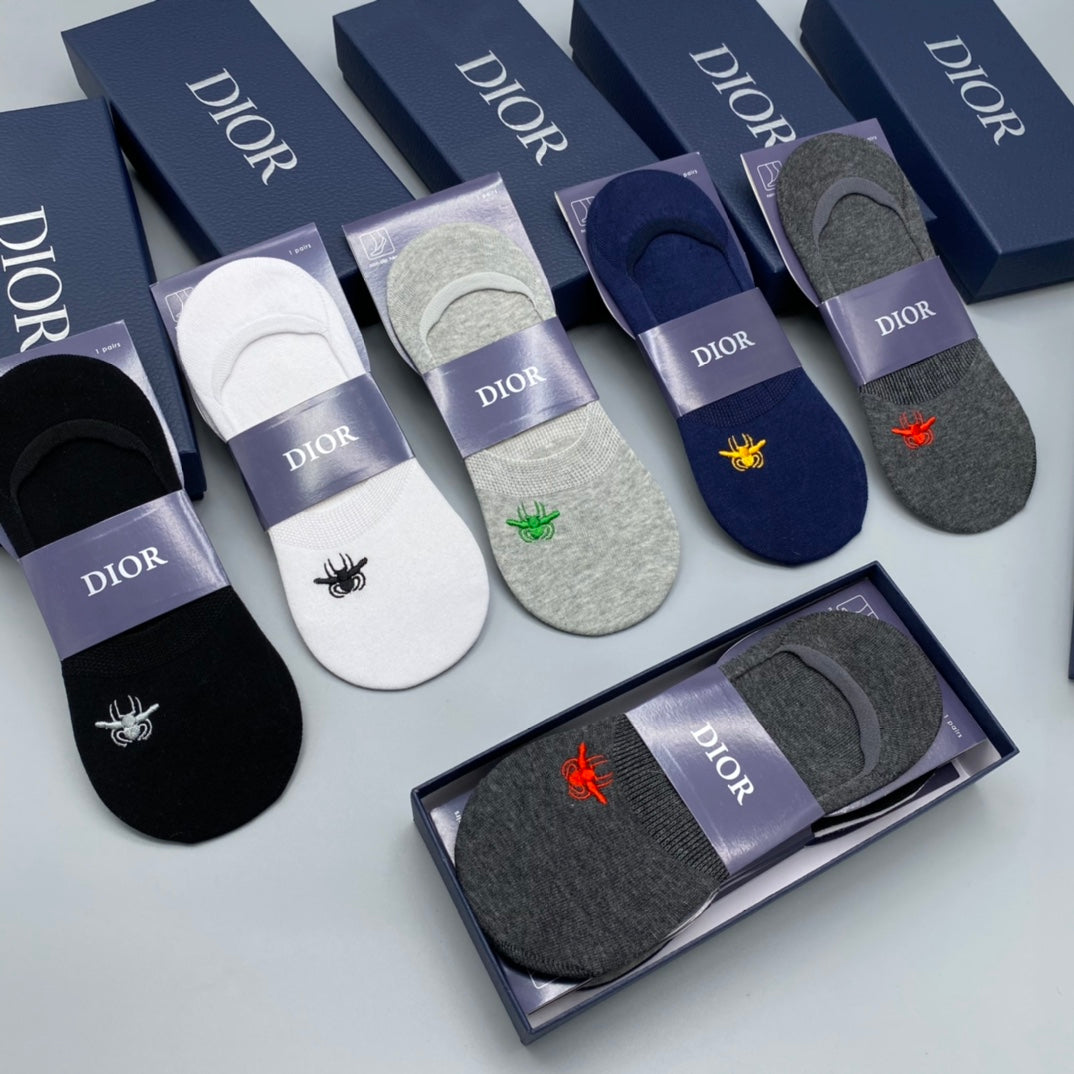 Dior Grey White Navy Small Bee No-Show Socks, image 2