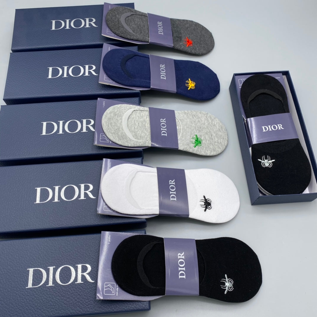Dior Grey White Navy Small Bee No-Show Socks, image 5