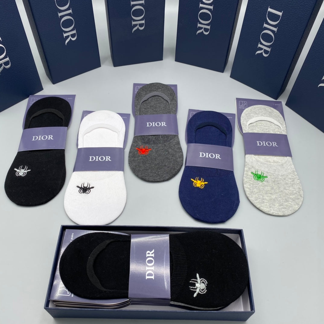 Dior Grey White Navy Small Bee No-Show Socks, image 4