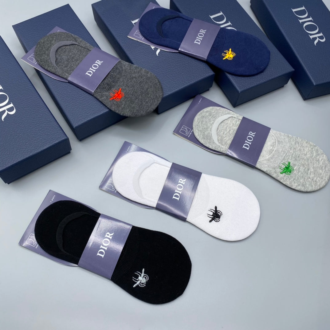 Dior Grey White Navy Small Bee No-Show Socks, image 6
