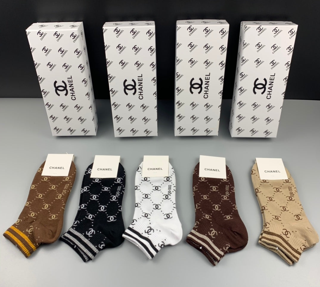 Chanel Earthy White Checkerboard Stripes Crew Socks, image 1