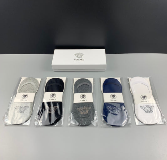 Versace Neutral Packaged Fine Wordmark No-Show Socks, image 1