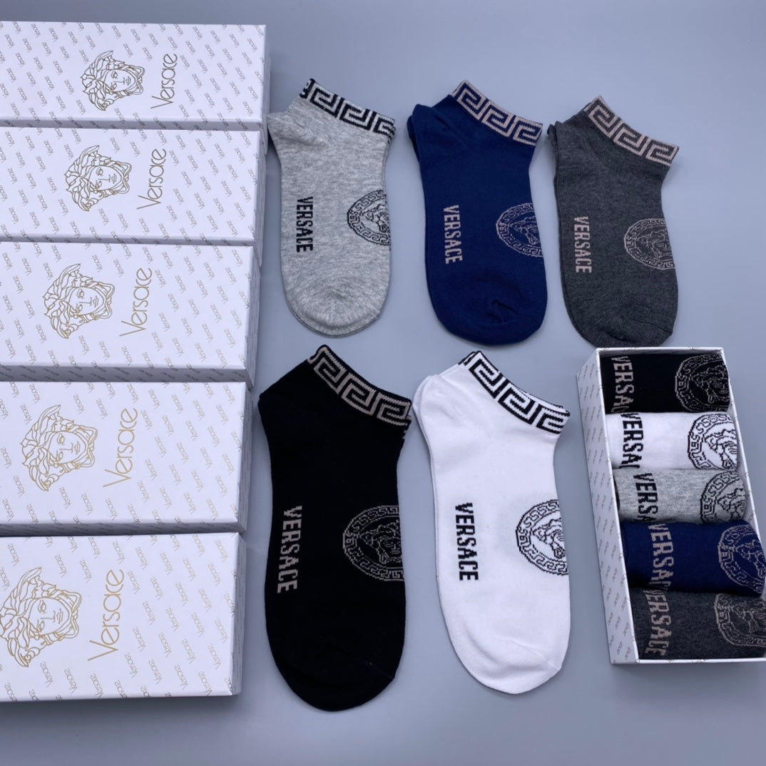 Versace Neutral Fine Wordmark Edges No-Show Socks, image 6