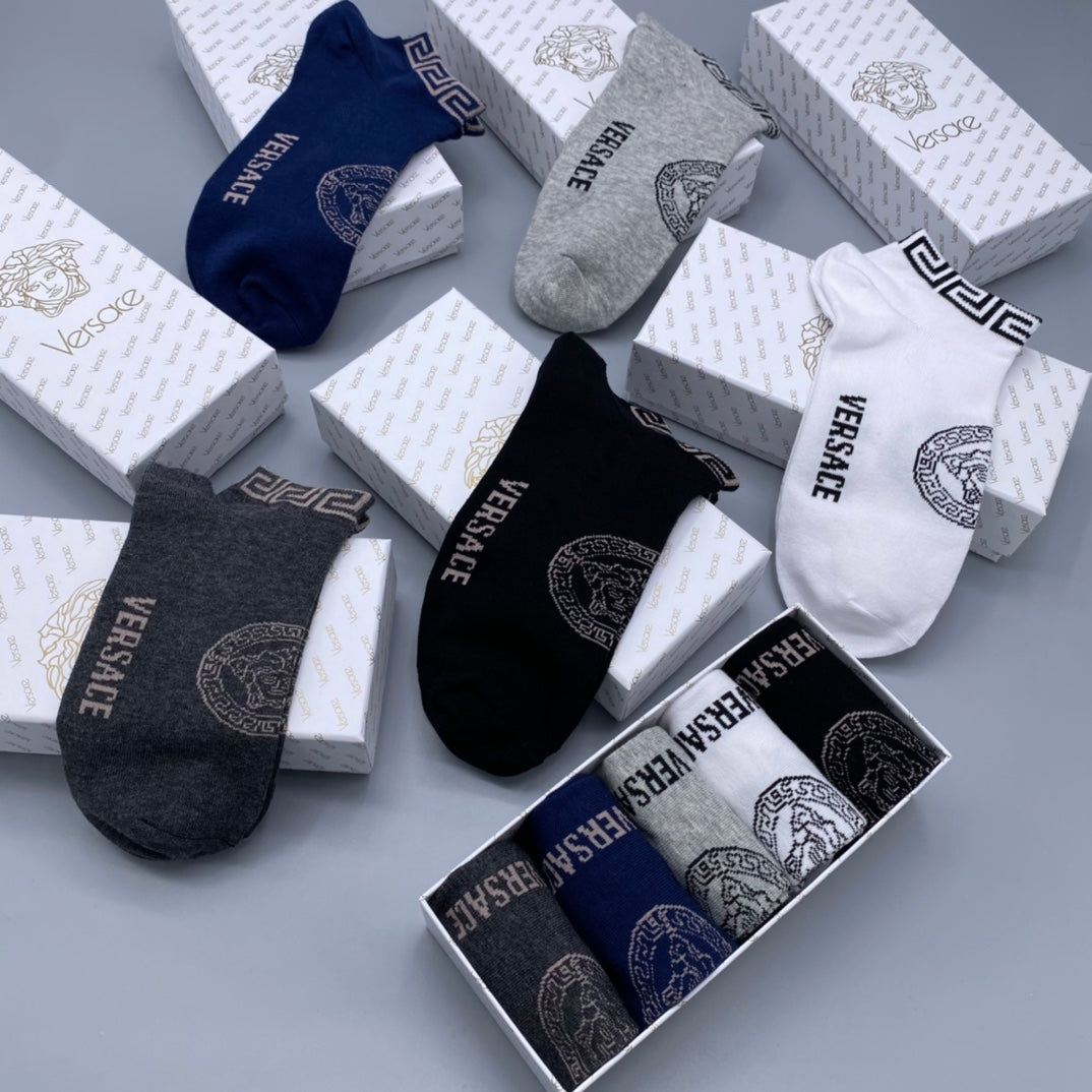 Versace Neutral Fine Wordmark Edges No-Show Socks, image 5
