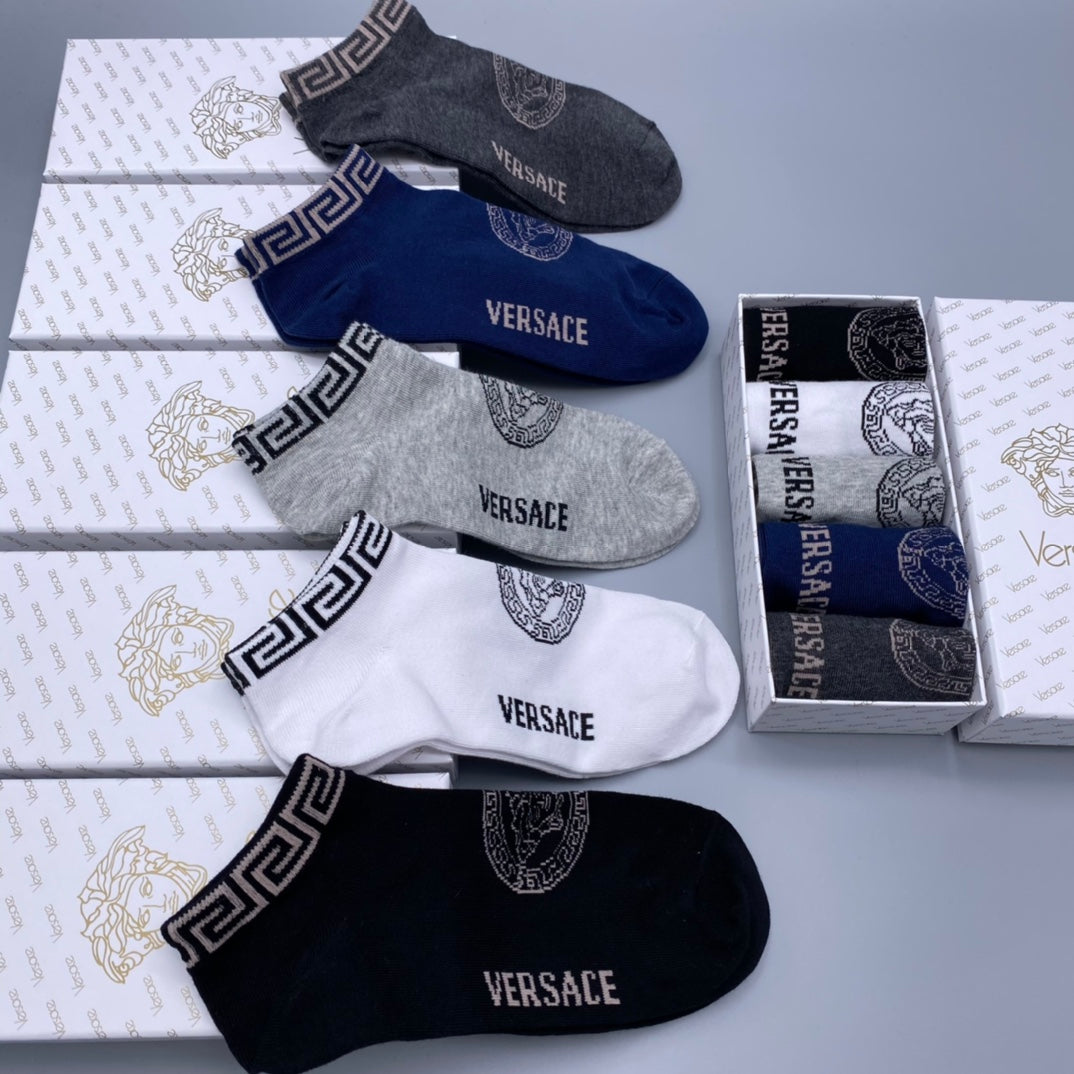 Versace Neutral Fine Wordmark Edges No-Show Socks, image 4