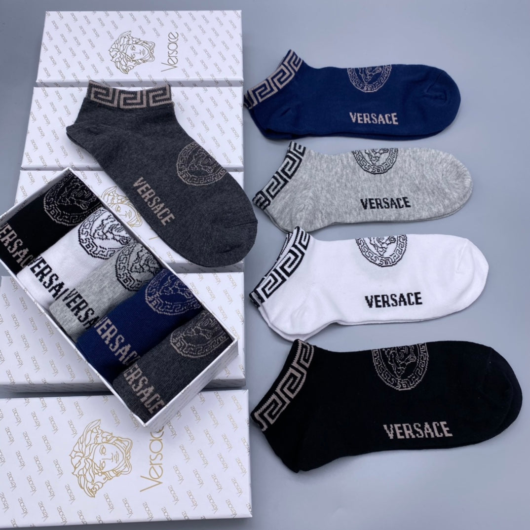 Versace Neutral Fine Wordmark Edges No-Show Socks, image 2