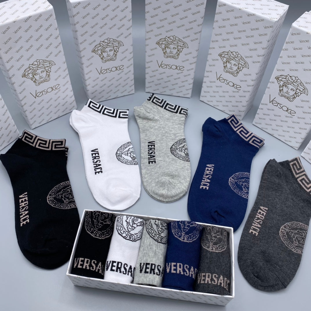 Versace Neutral Fine Wordmark Edges No-Show Socks, image 3