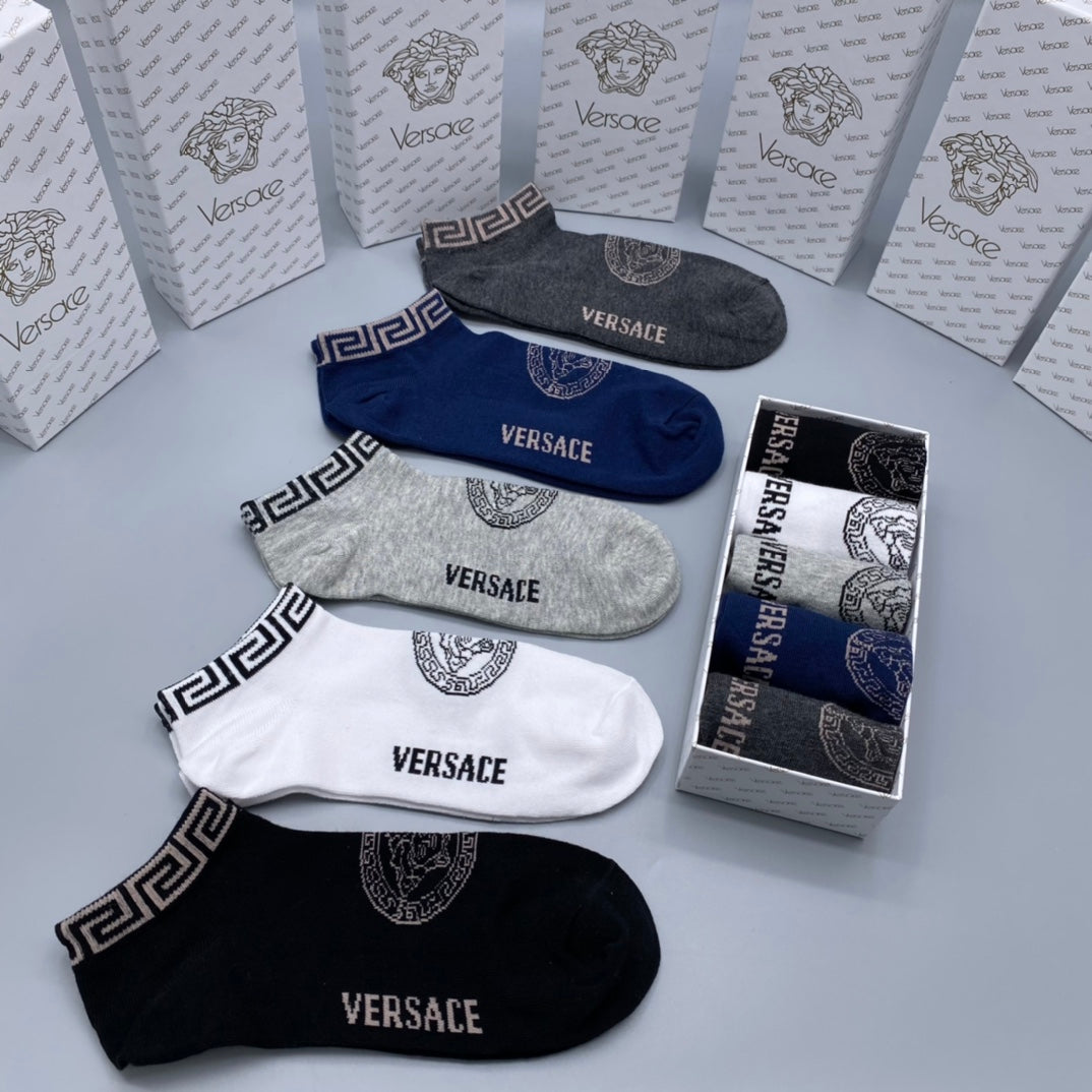 Versace Neutral Fine Wordmark Edges No-Show Socks, image 1