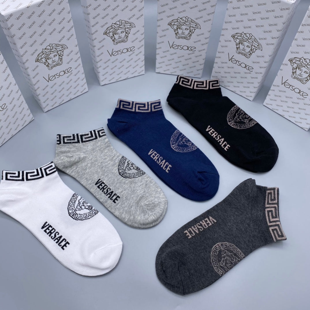Versace Neutral Fine Wordmark Edges No-Show Socks, image 9