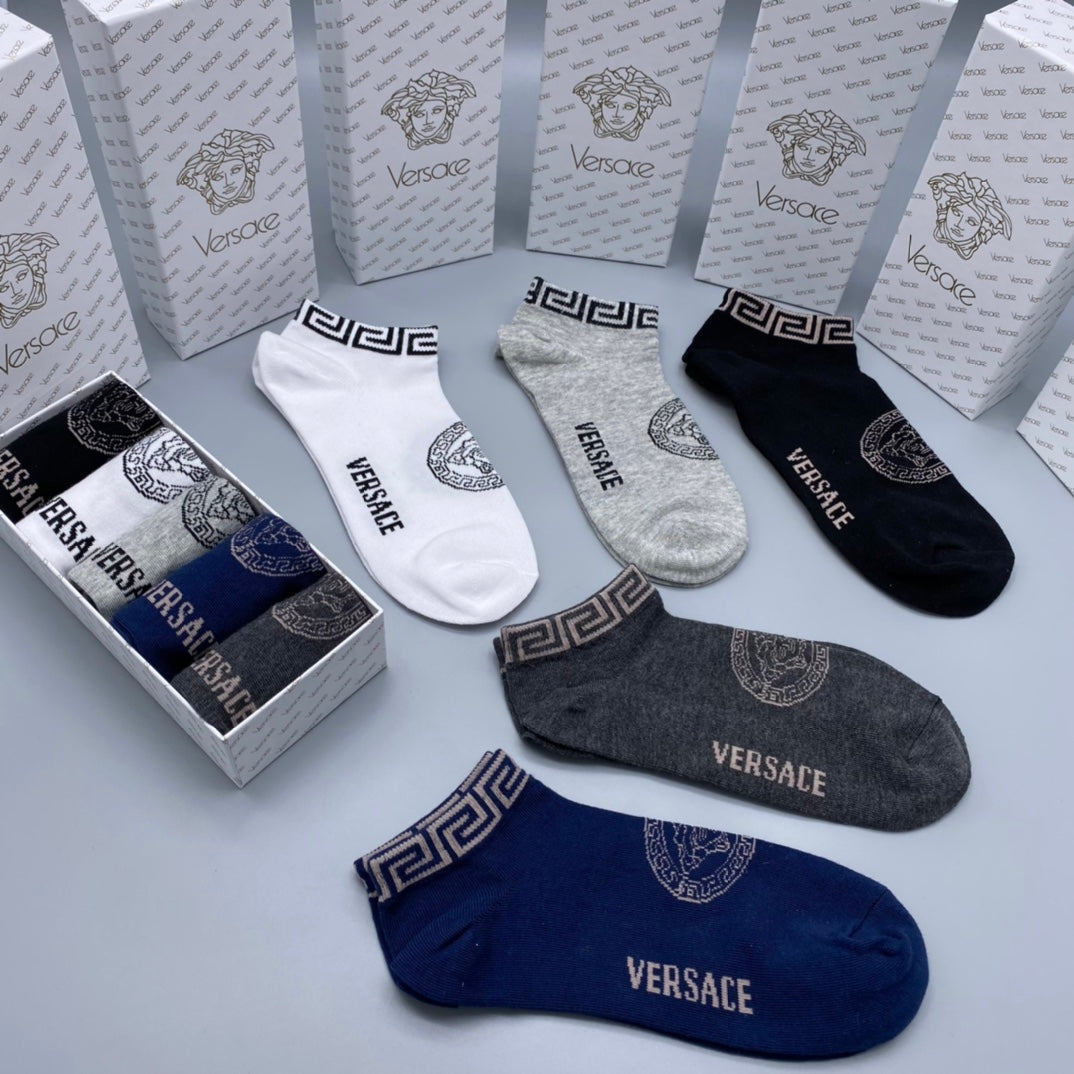 Versace Neutral Fine Wordmark Edges No-Show Socks, image 8