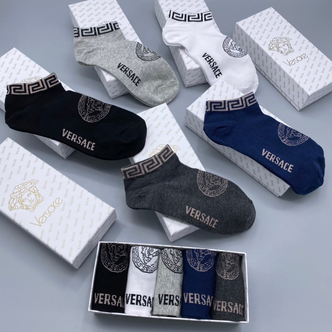 Versace Neutral Fine Wordmark Edges No-Show Socks, image 7