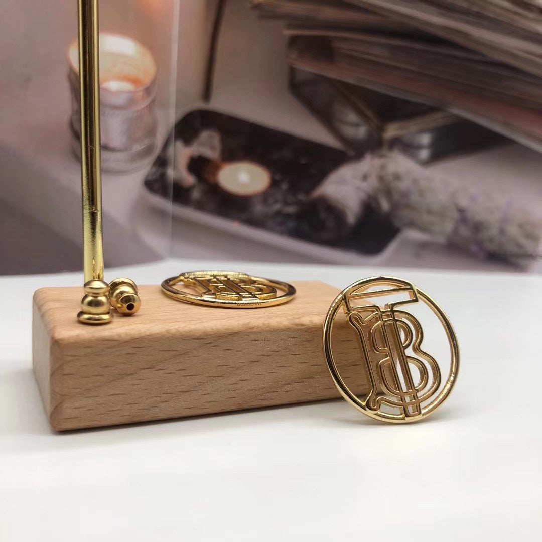 Burberry round crystal TB monogram stud earrings in Gold Tone, detail view 3