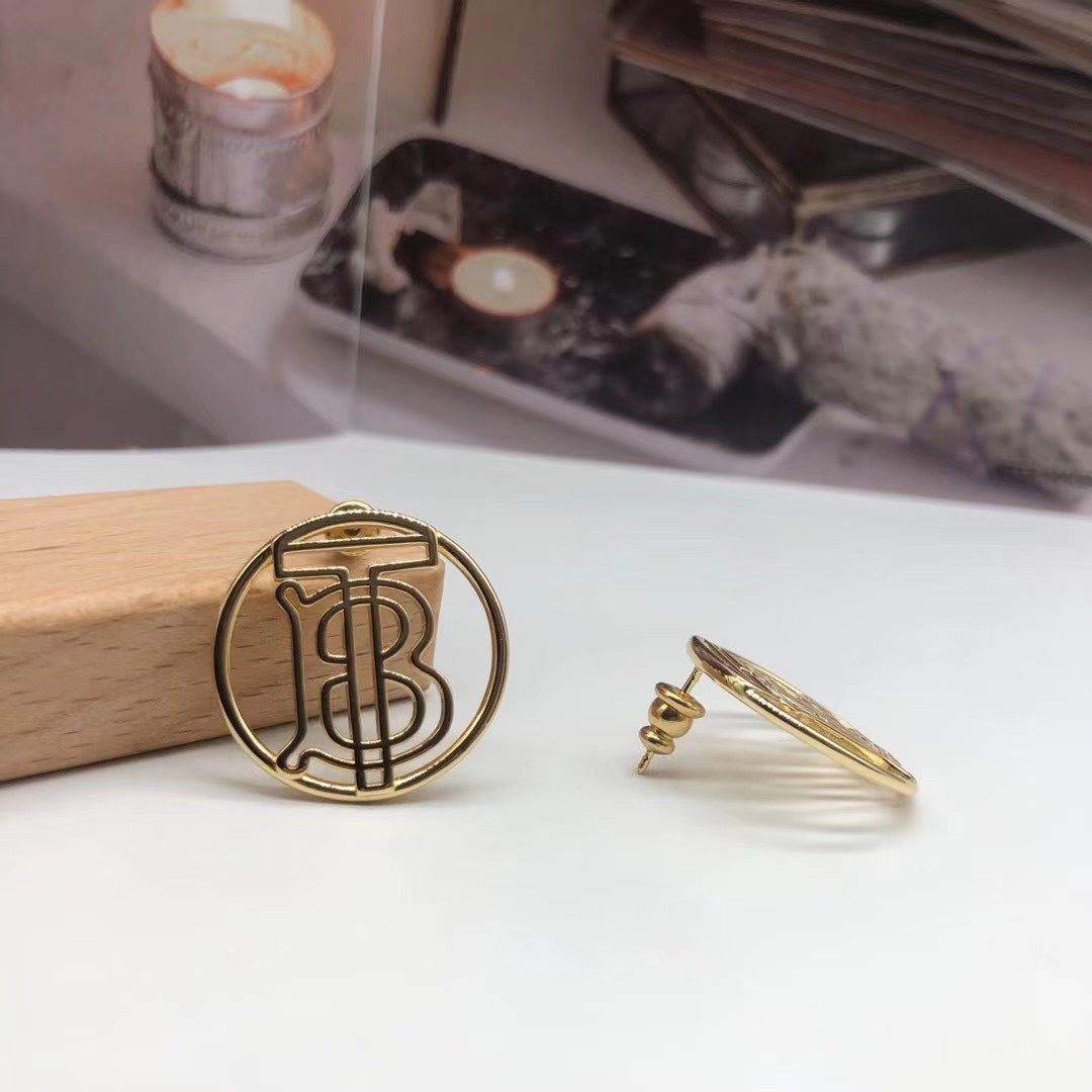 Burberry round crystal TB monogram stud earrings in Gold Tone, detail view 4