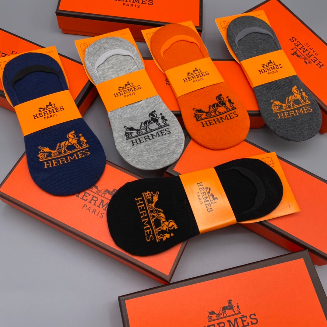 Hermès Neutral Orange Horse Carriage No-Show Socks, image 9
