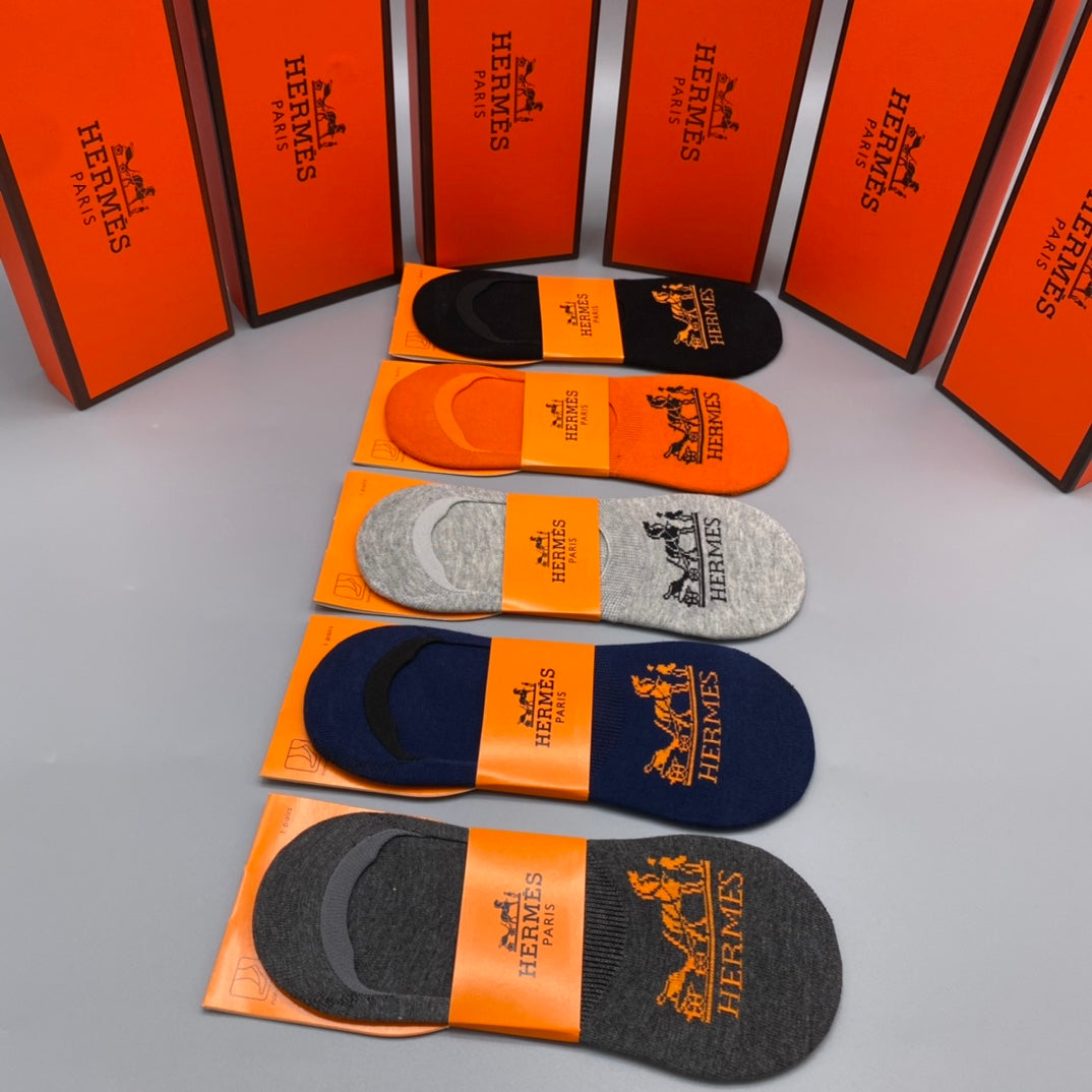Hermès Neutral Orange Horse Carriage No-Show Socks, image 8