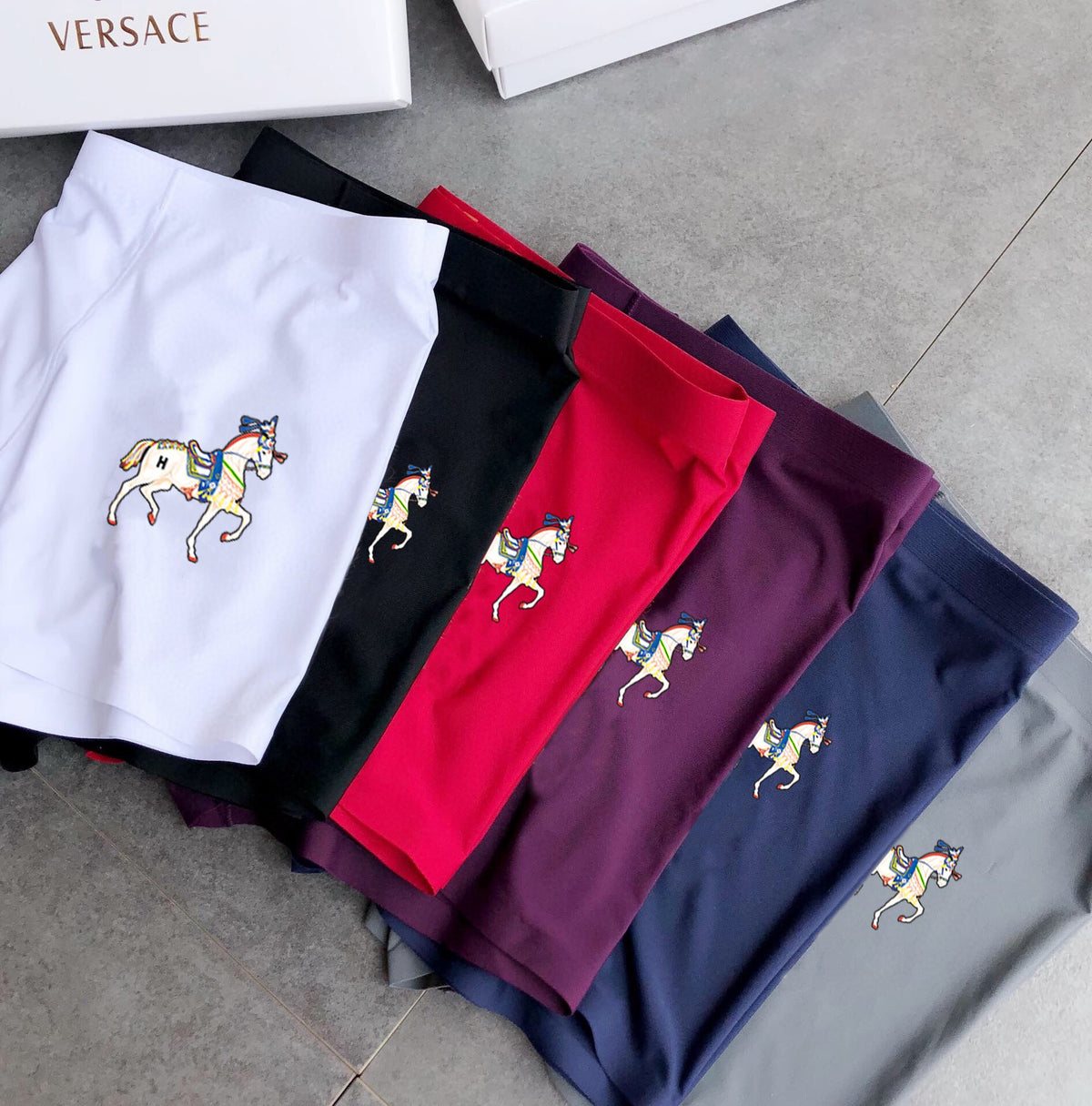 Versace Multicolour Gold Horse Folded Stack Boxer Briefs, image 1