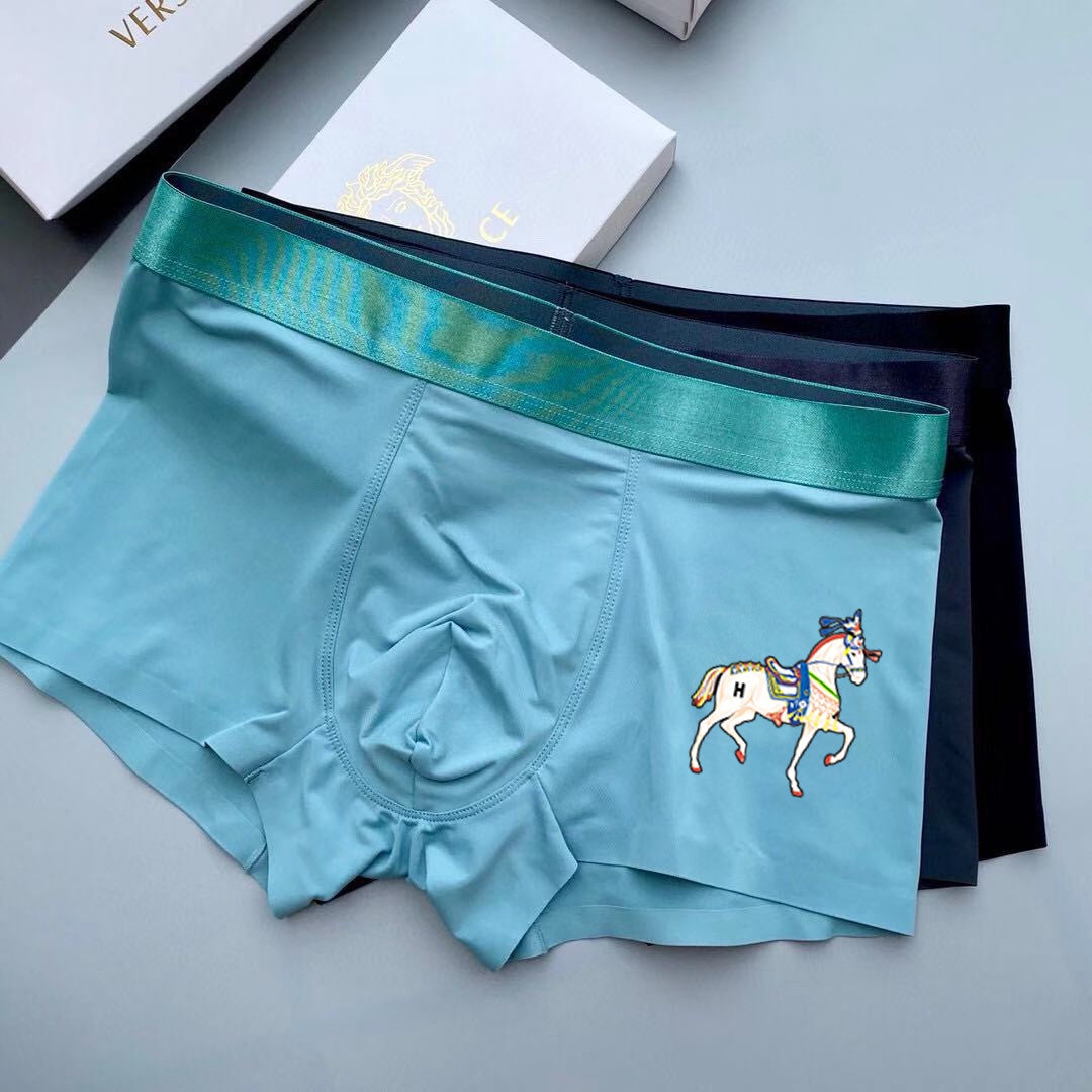 Hermès Teal Navy Grey White Horse Boxer Briefs, image 4