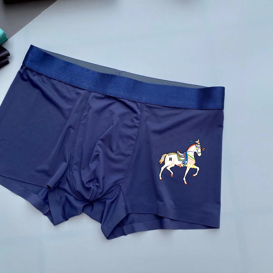 Hermès Teal Navy Grey White Horse Boxer Briefs, image 6
