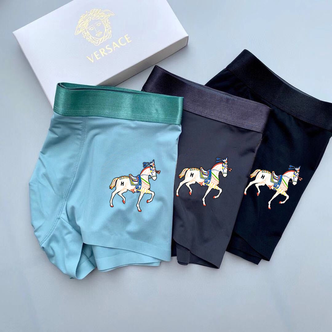 Hermès Teal Navy Grey White Horse Boxer Briefs, image 1
