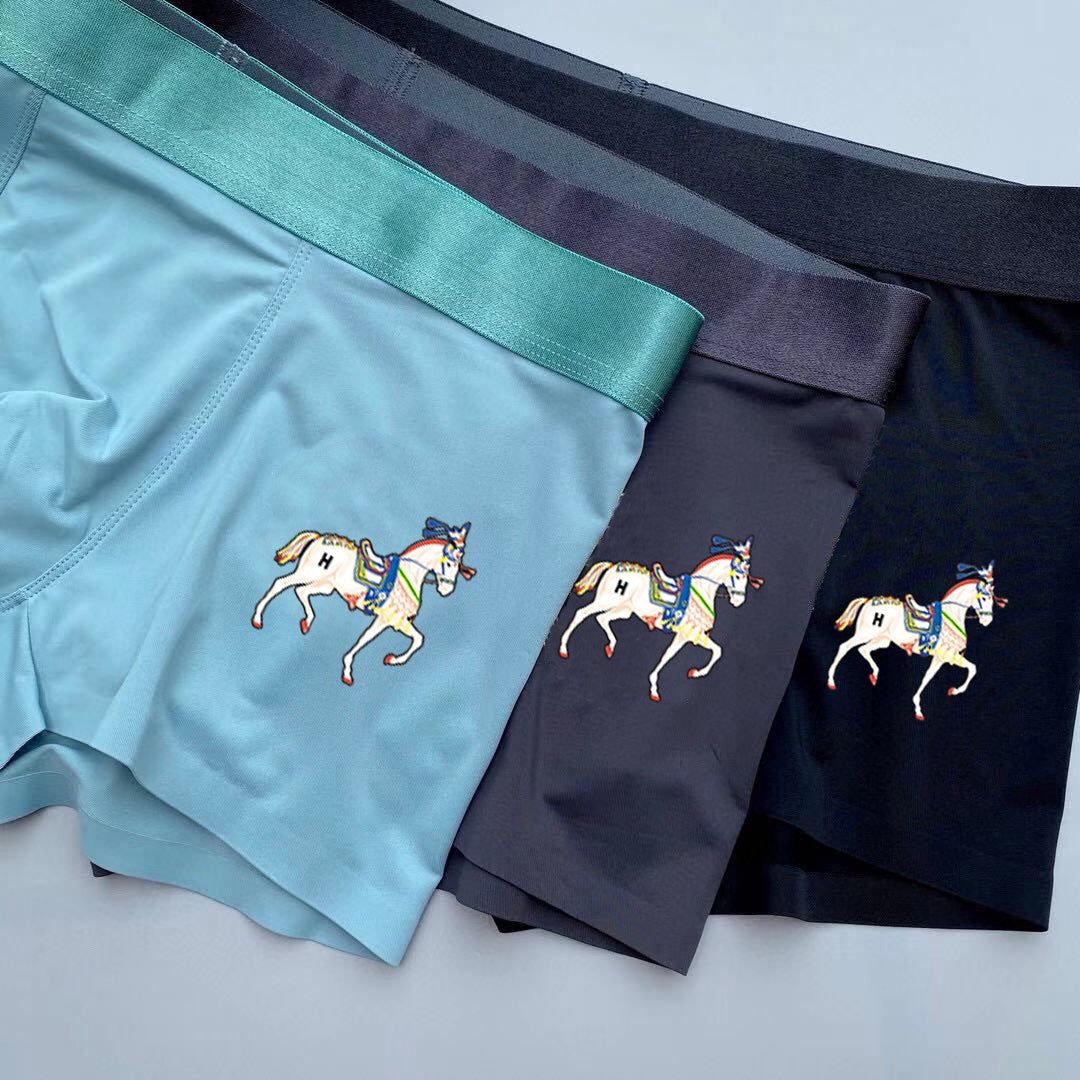 Hermès Teal Navy Grey White Horse Boxer Briefs, image 3