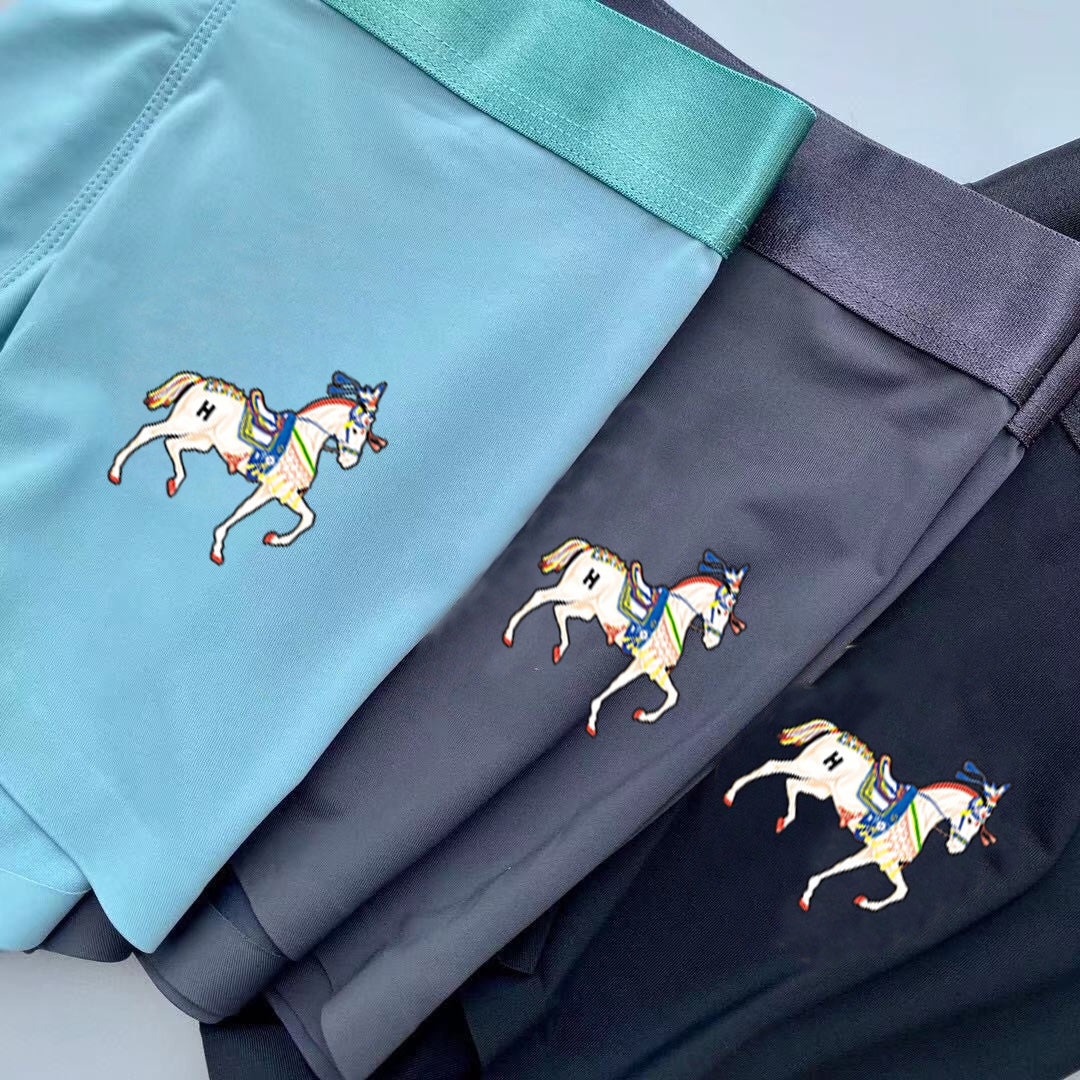 Hermès Teal Navy Grey White Horse Boxer Briefs, image 5