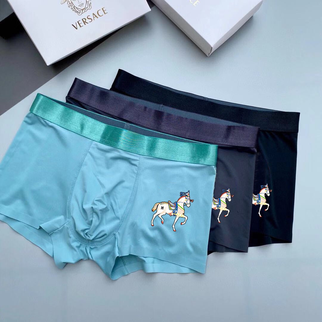 Hermès Teal Navy Grey White Horse Boxer Briefs, image 2