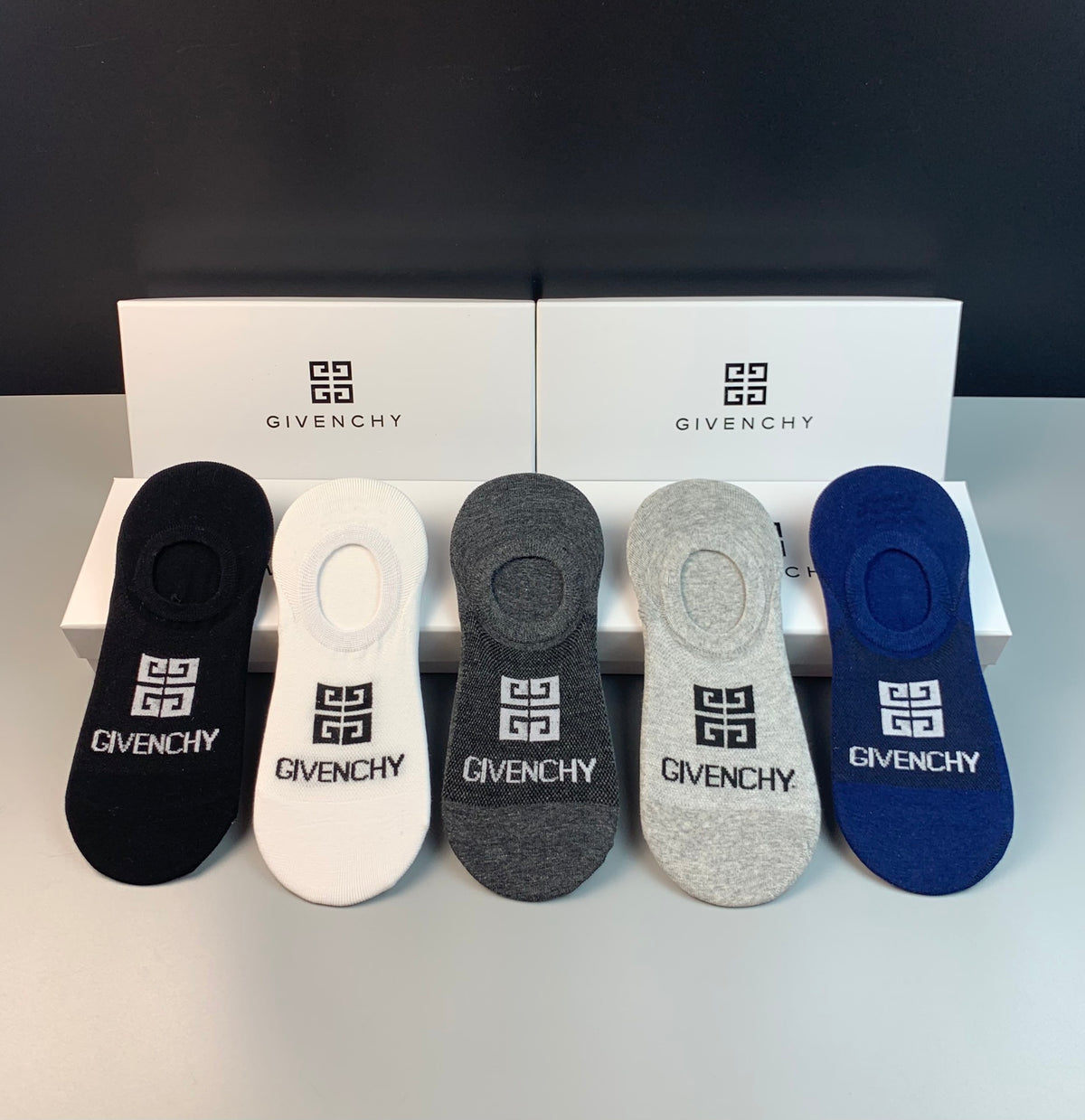 Givenchy Black White Grey Blue Geometric Mark No-Show Socks, image 4