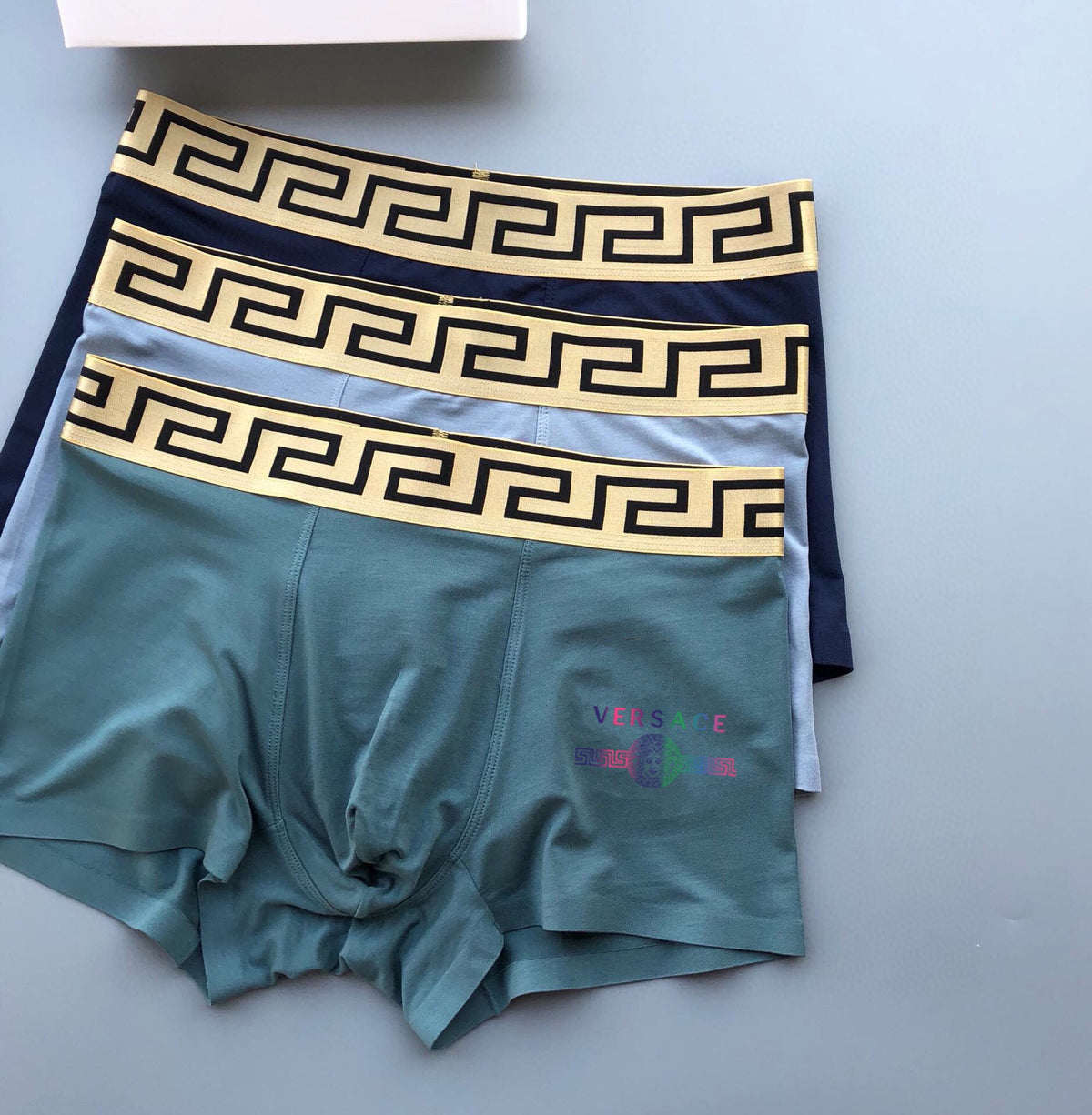 Versace Blue Teal Small Red Patch Boxer Briefs, image 3