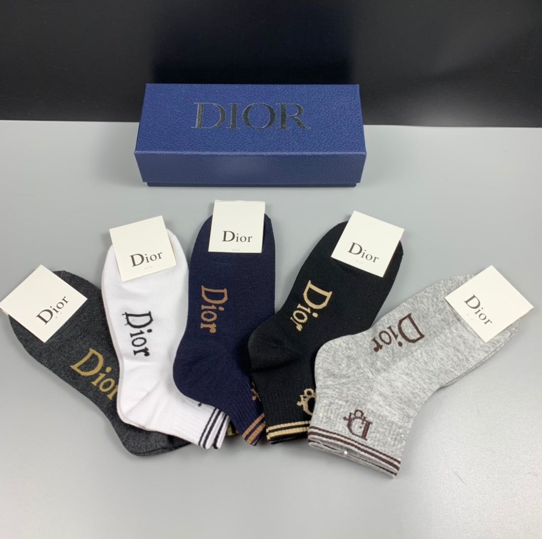Dior Black Navy White Grey Gold Letters Ankle Socks, image 3