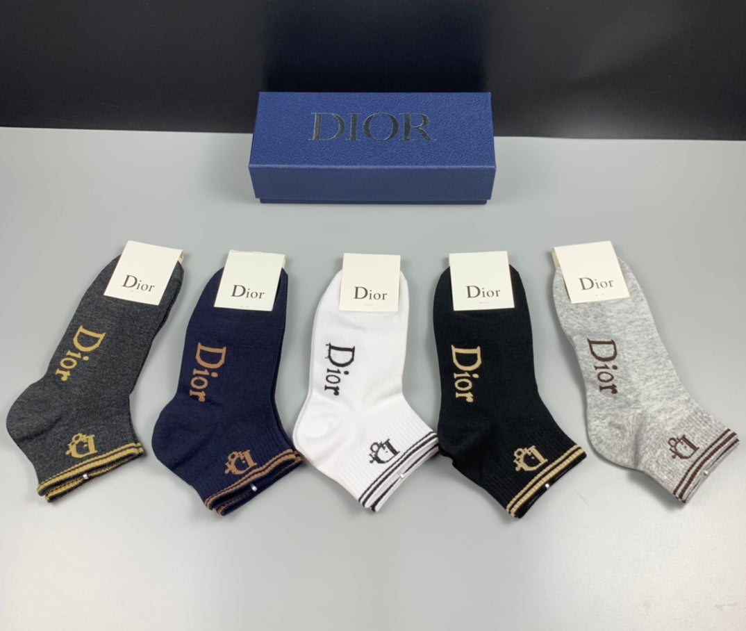 Dior Black Navy White Grey Gold Letters Ankle Socks, image 1
