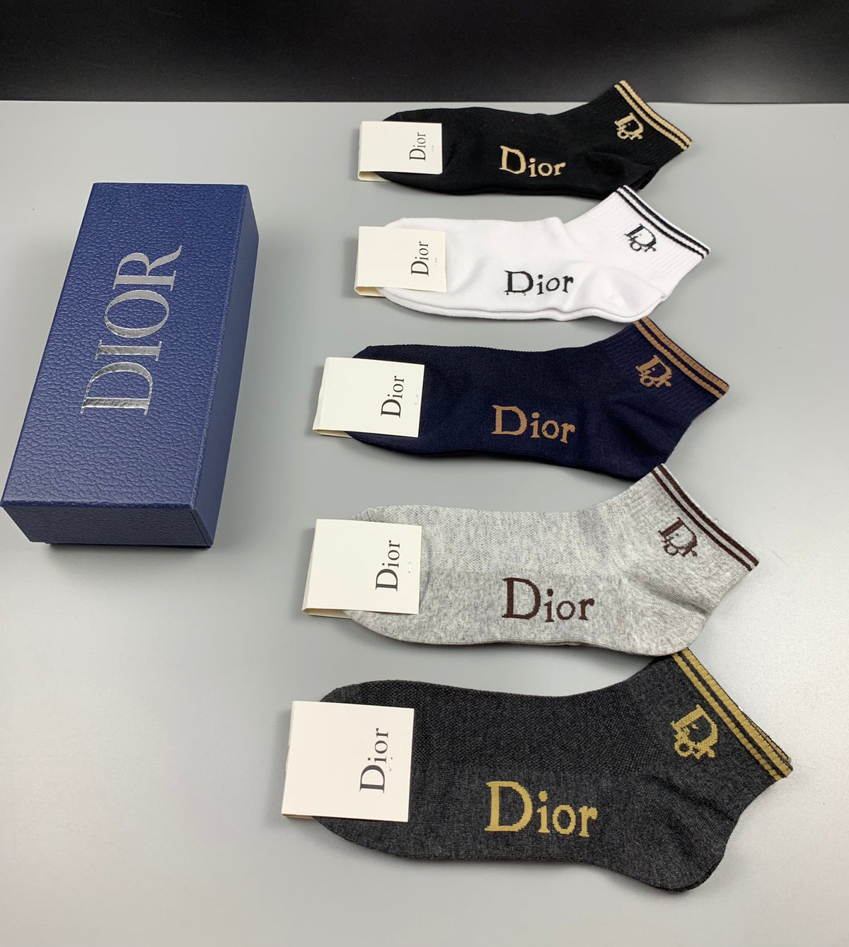 Dior Black Navy White Grey Gold Letters Ankle Socks, image 6
