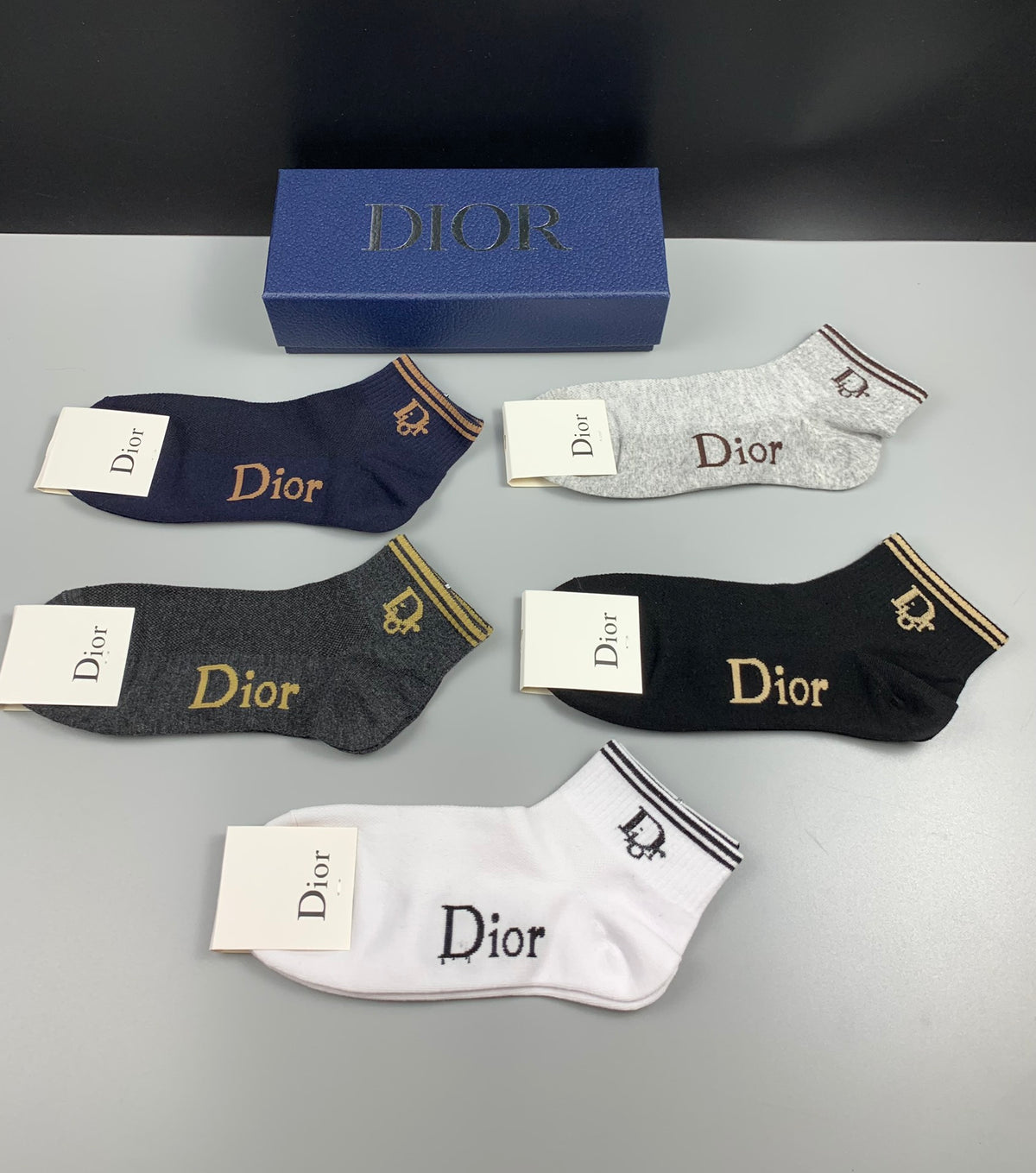 Dior Black Navy White Grey Gold Letters Ankle Socks, image 2
