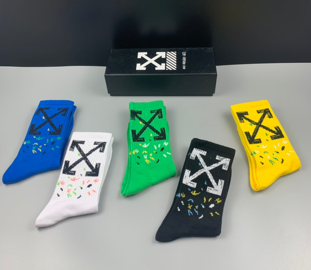 Off-White Bright Yellow Green Blue Large Arrows Crew Socks, image 4