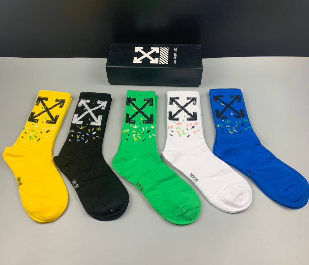 Off-White Bright Yellow Green Blue Large Arrows Crew Socks, image 1