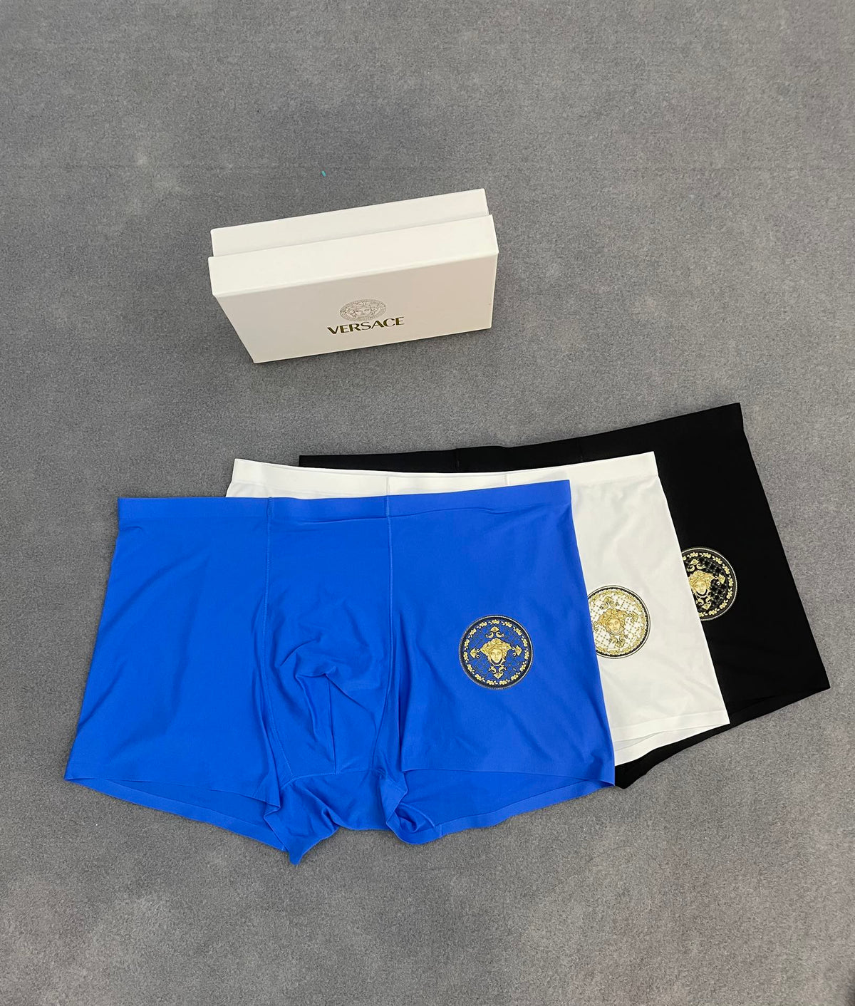 Versace Boxed Blue White Black Gold Face Boxer Briefs, image 2