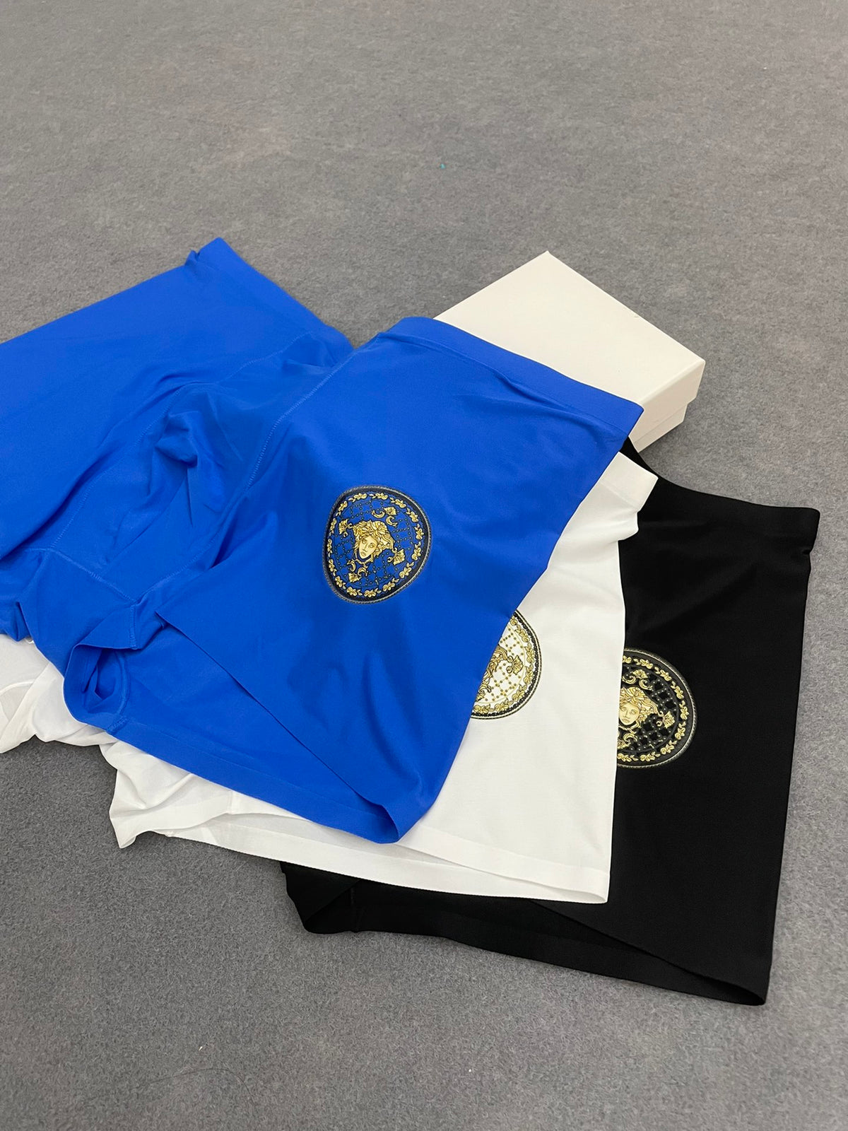 Versace Boxed Blue White Black Gold Face Boxer Briefs, image 5