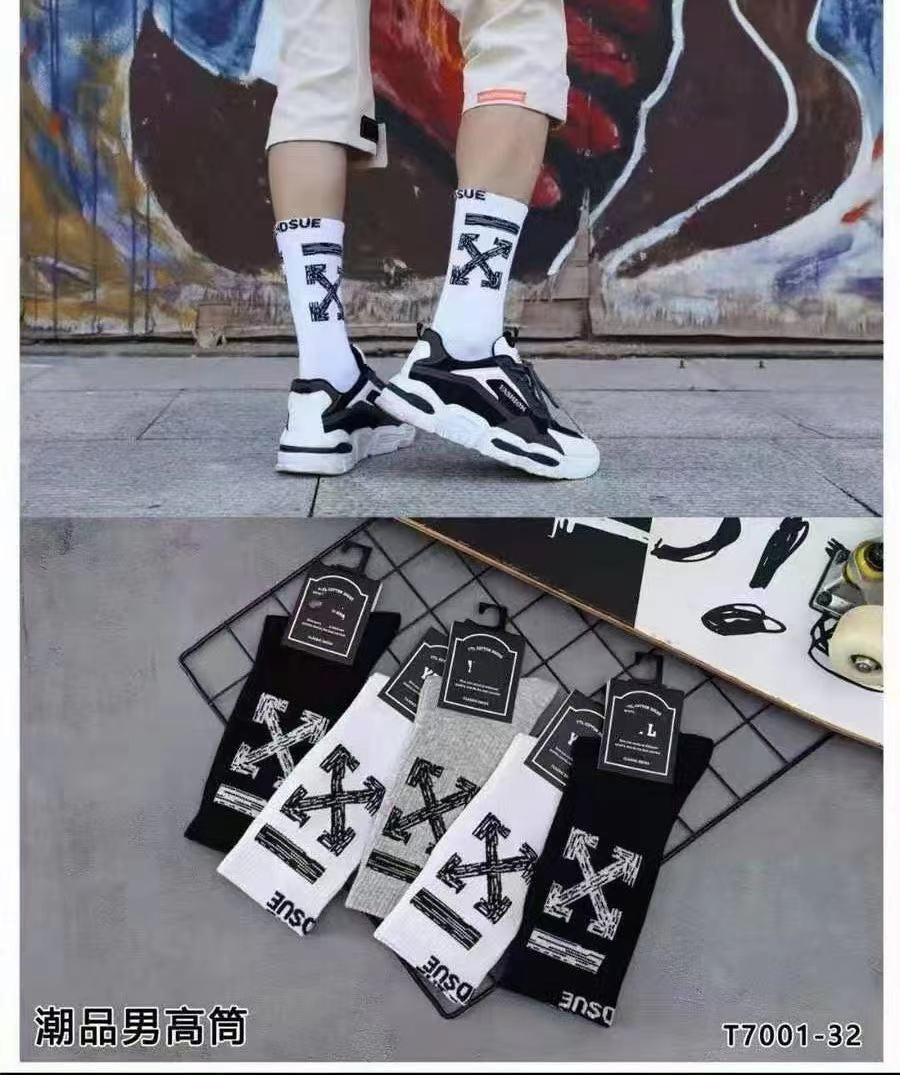 Off-White Black White Grey Bold Arrow Cuffs Crew Socks, image 6