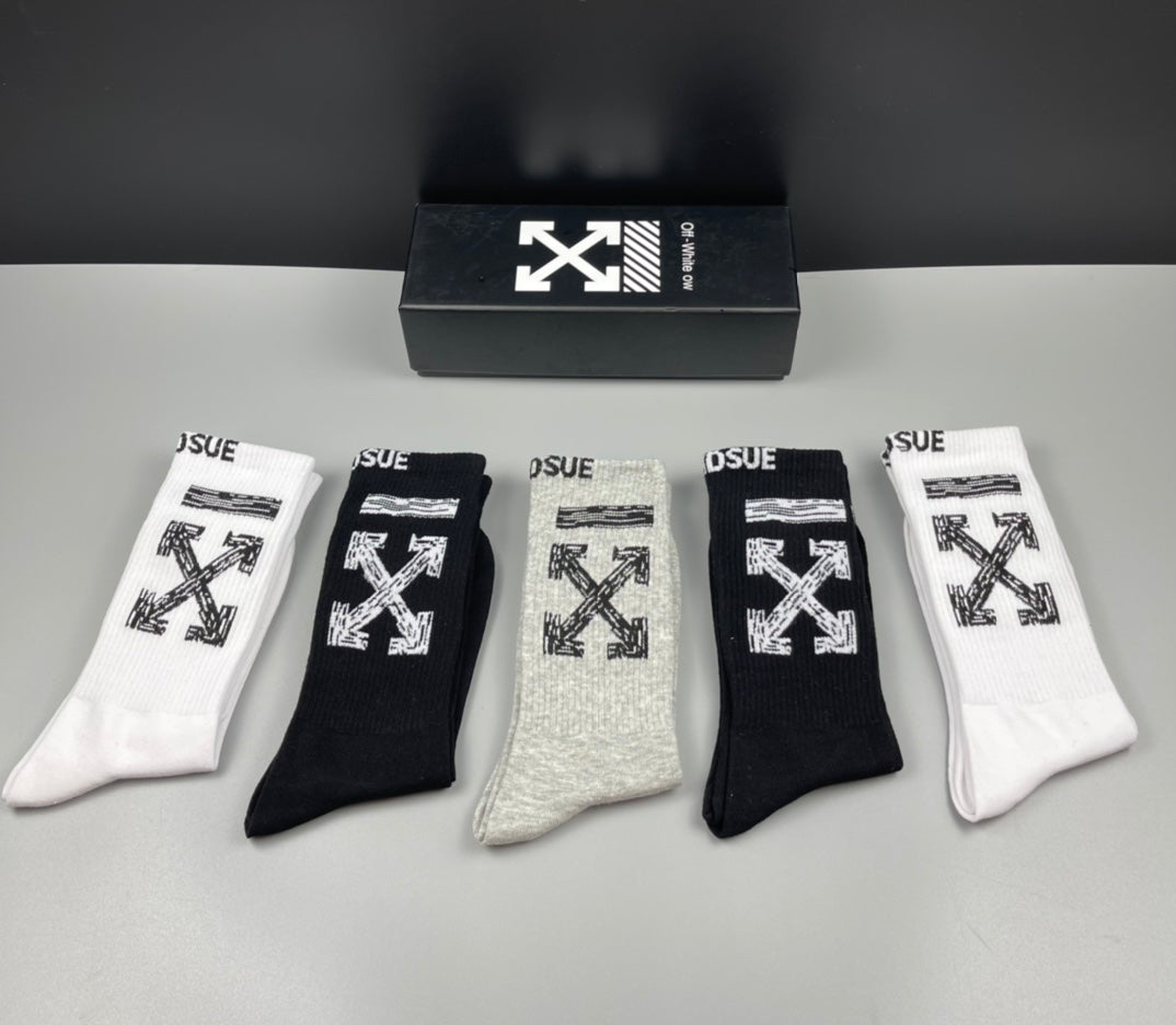 Off-White Black White Grey Bold Arrow Cuffs Crew Socks, image 4