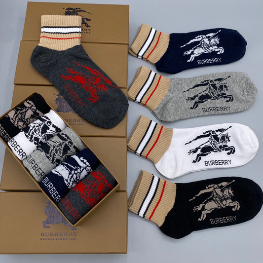 Burberry Neutral Narrow Stripe Horse Motifs Ankle Socks, image 1