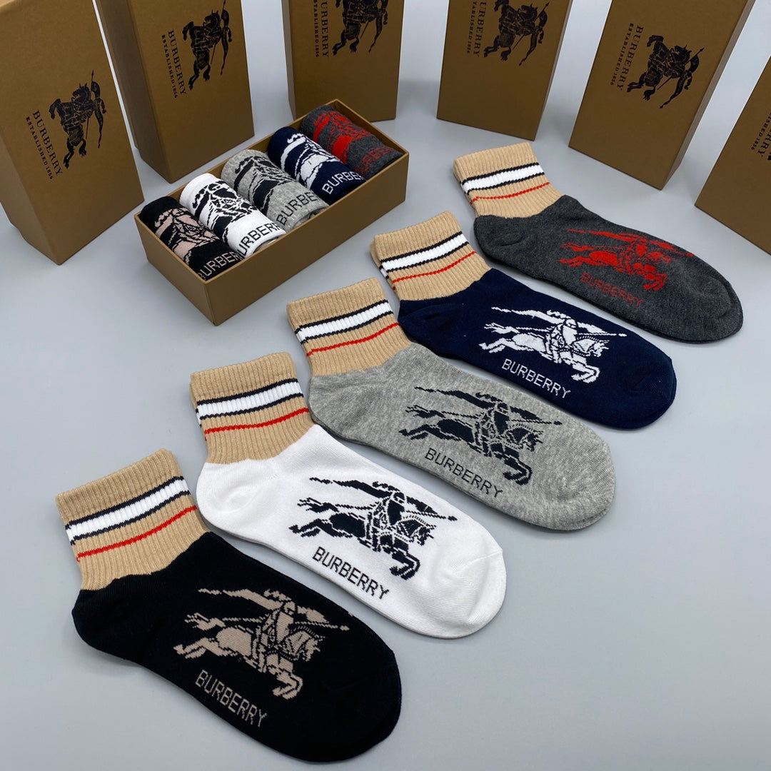 Burberry Neutral Narrow Stripe Horse Motifs Ankle Socks, image 2